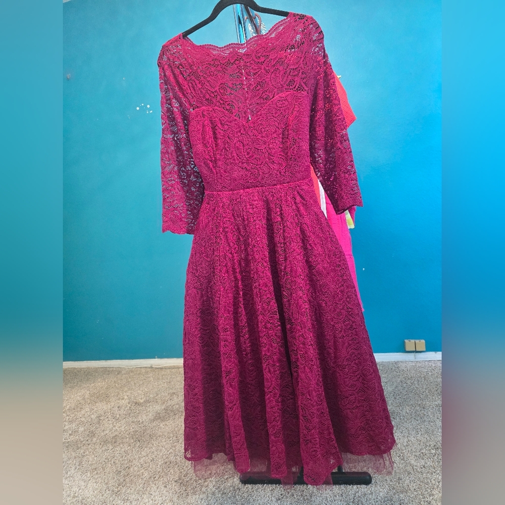 Torrid Deep Burgandy 3/4 Sleeve Bateau Neck Gown